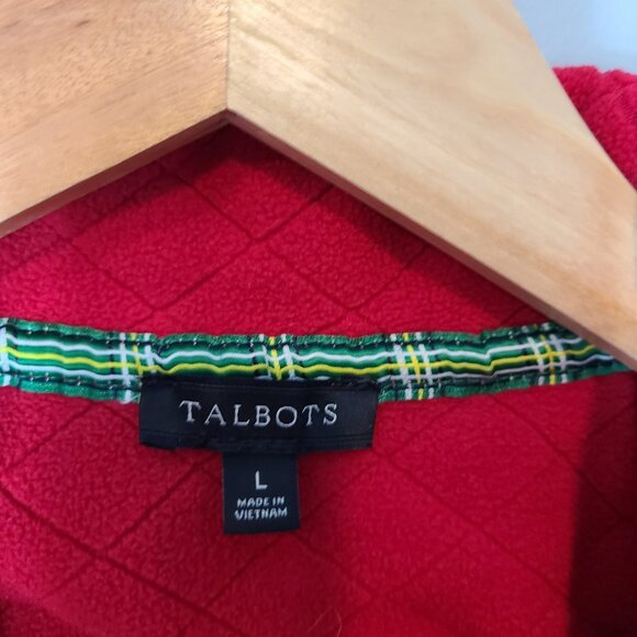 Talbots Jewel Red Quilted Jacket size Large winter holiday coat Christmas Fleece - Picture 4 of 6